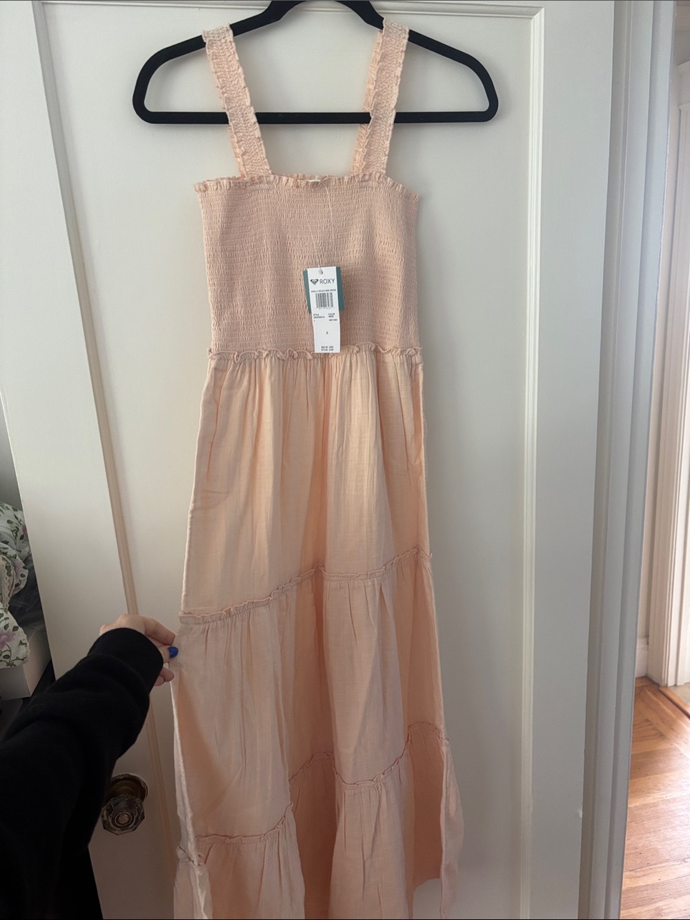 Roxy Peach Smocked Tiered Maxi Dress